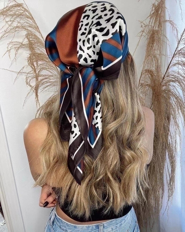 Women's Minimalist Leopard Satin Printing Silk Scarves