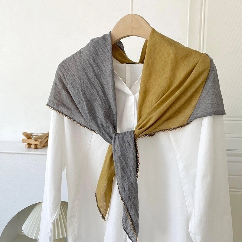 Women's Minimalist Color Block Cotton And Linen Scarf