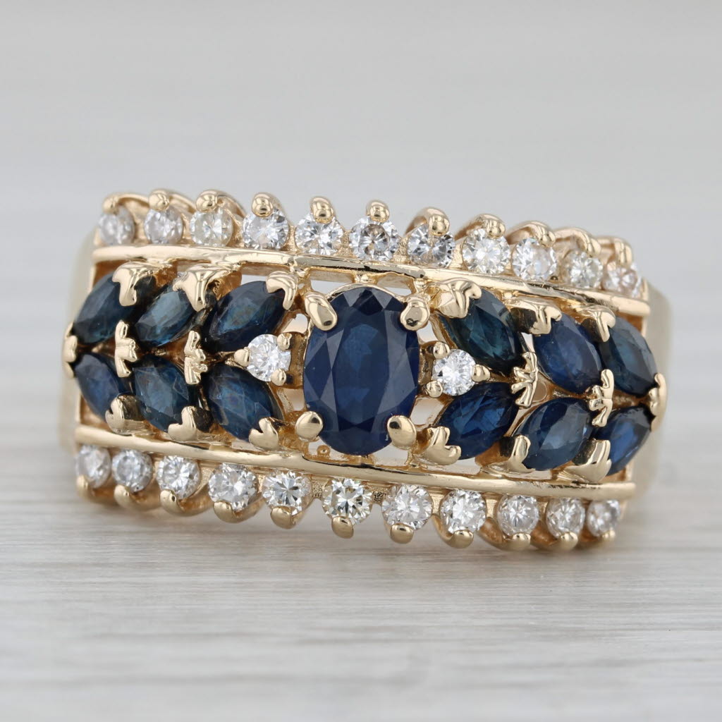 3.77ctw Blue Sapphire Diamond Ring 14k Yellow Gold Size 9.75 Cocktail