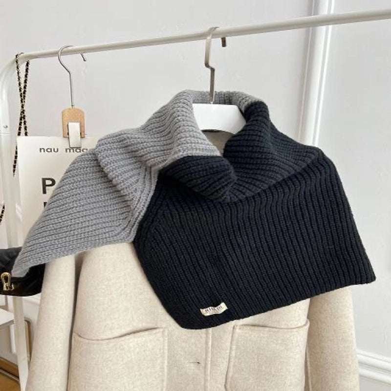 High-grade Color Matching Turtleneck Collar Women's Autumn And Winter Versatile Pullover Scarf New Cape Knitted Shawl