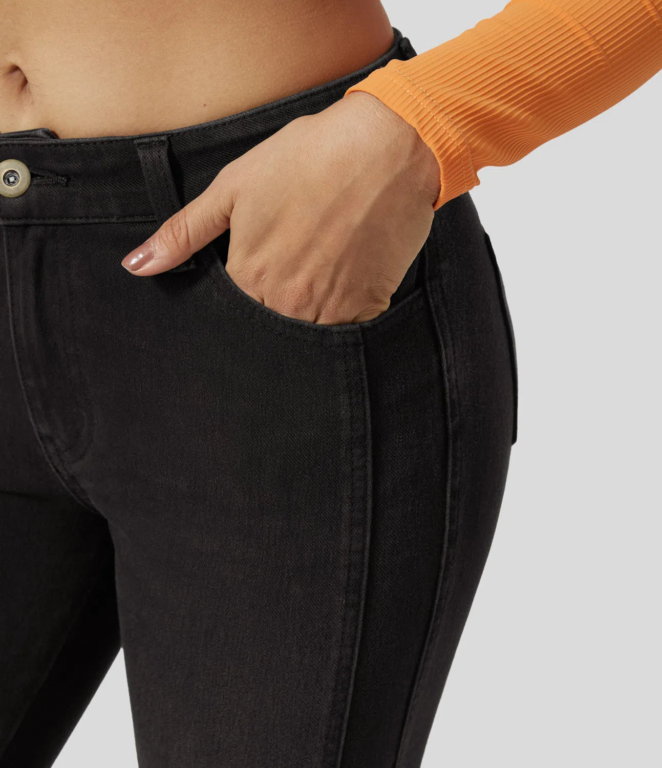 Mid Rise Button Zipper Multiple Pockets Stretchy Knit Casual Skinny Jeans