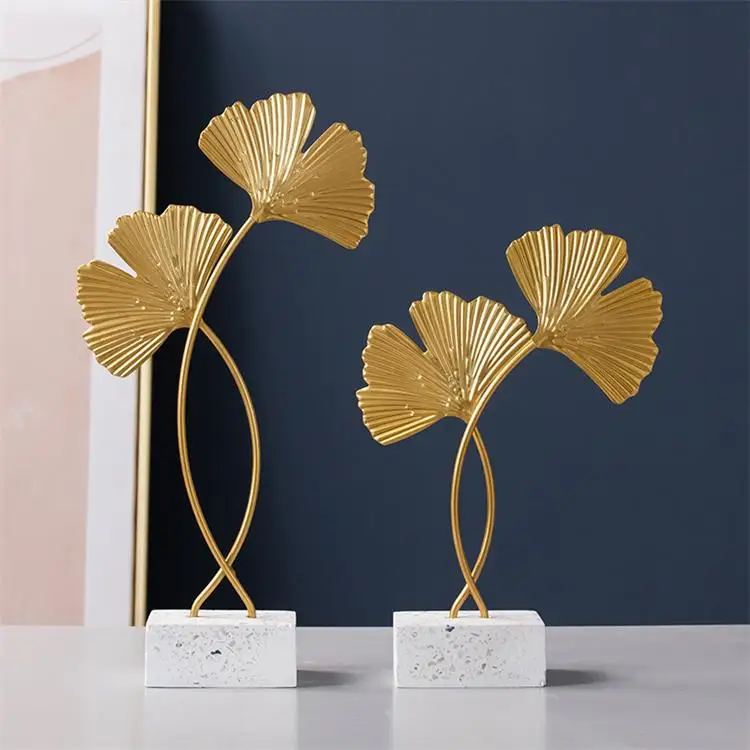 Ins Fashionable Wrought Iron Ginkgo Leaf Sculpture Ornament  Creative  Home Desktop Metal Crafts