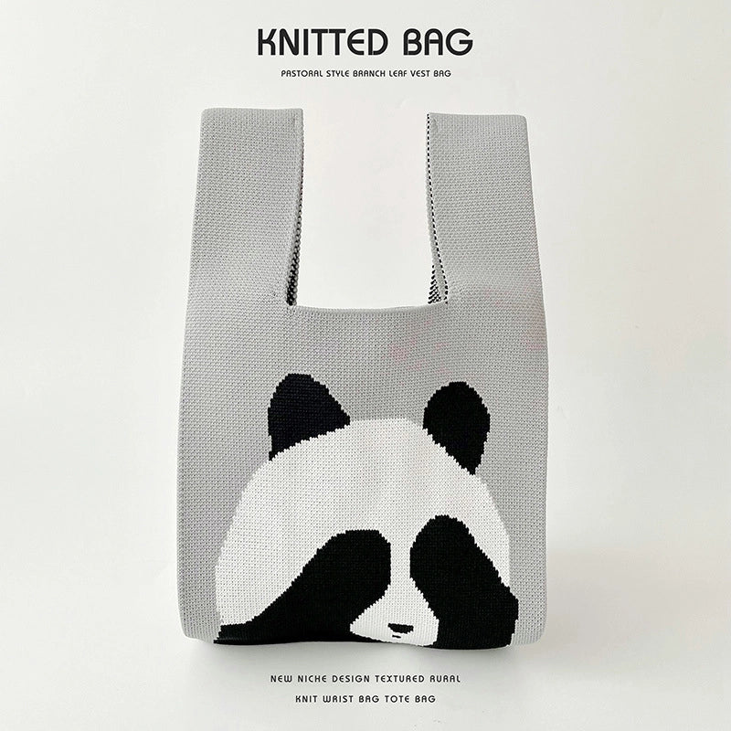 Women's Medium Knit Animal Cute Basic Open Handbag