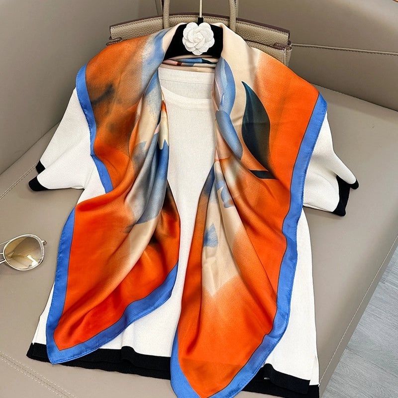 Women's Elegant Vacation Stripe Flower Polyester Silk Scarf