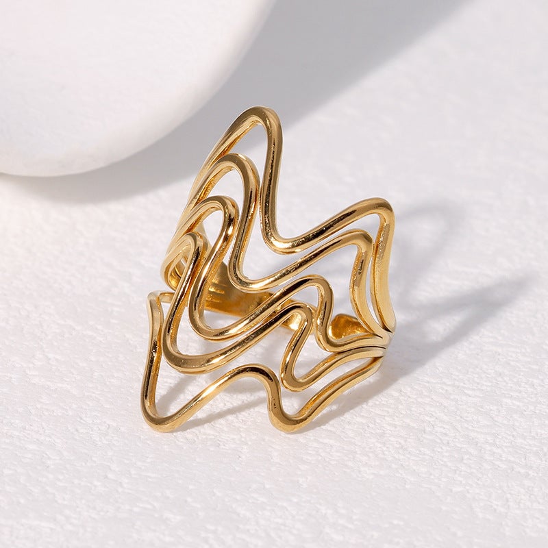 Irregular Geometric Lines Index Finger Ring Simple Cold Style Metallic Open Stainless Steel Ring