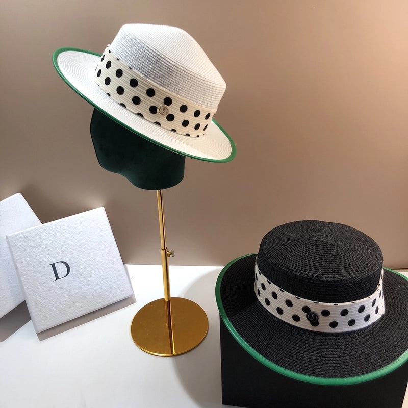 Women's Pastoral Minimalist Polka Dots Straps Big Eaves Straw Hat