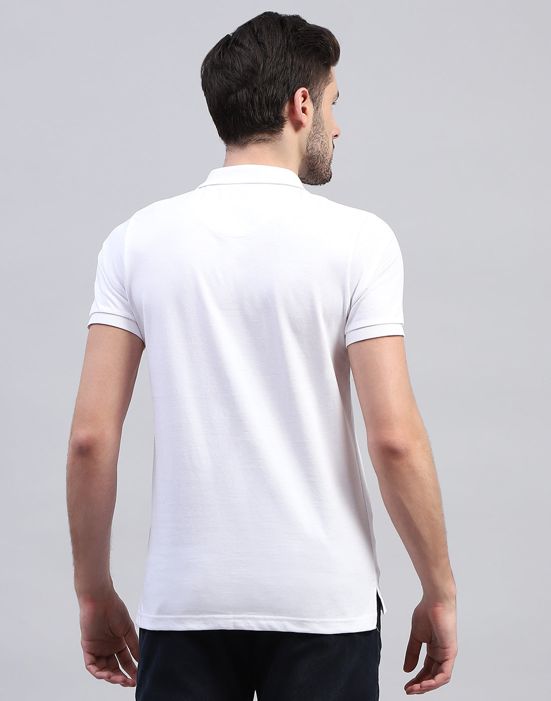 Men White Solid Polo Collar Half Sleeve T-Shirt