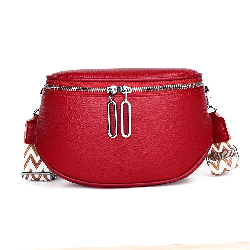 Medium All Seasons Leather Solid Color Fashion Square Zipper Saddle Bag