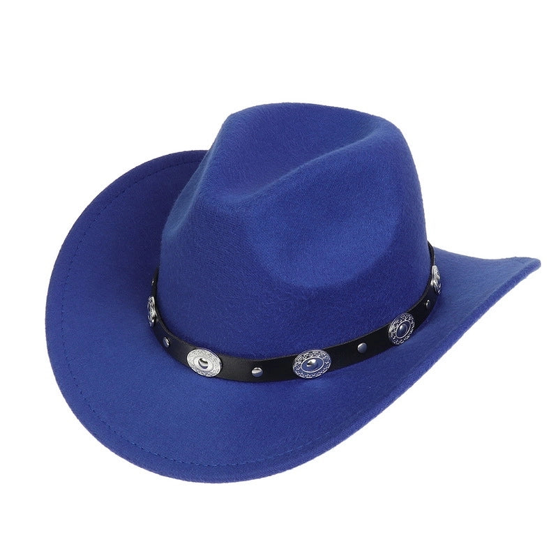 Tibetan Western Denim Top Hat Spring And Autumn New Jazz Hat Big Brim Five-pointed Star Belt Accessories Felt Hat For Men And Women