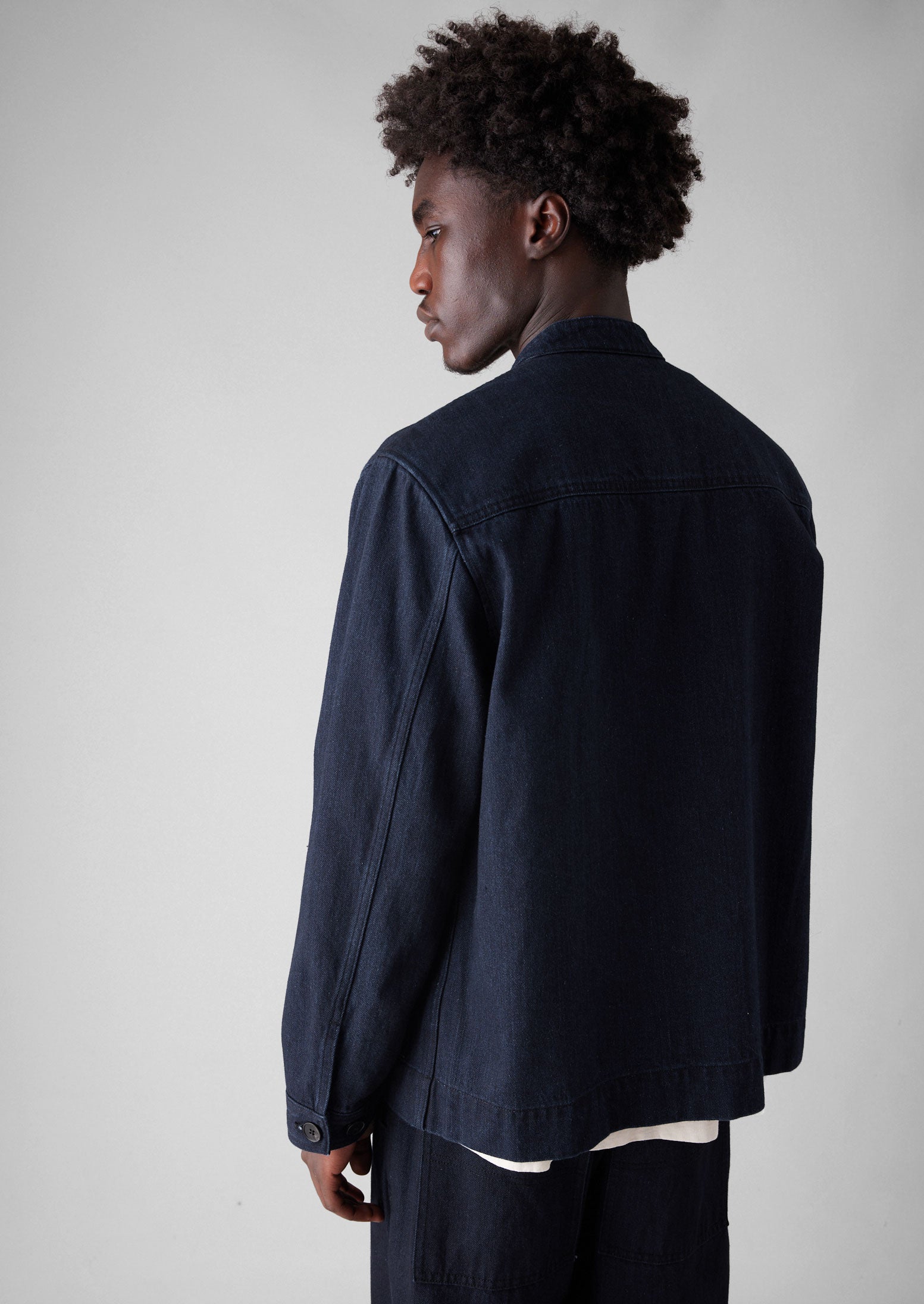 Stand Collar Japanese Denim Jacket | Indigo