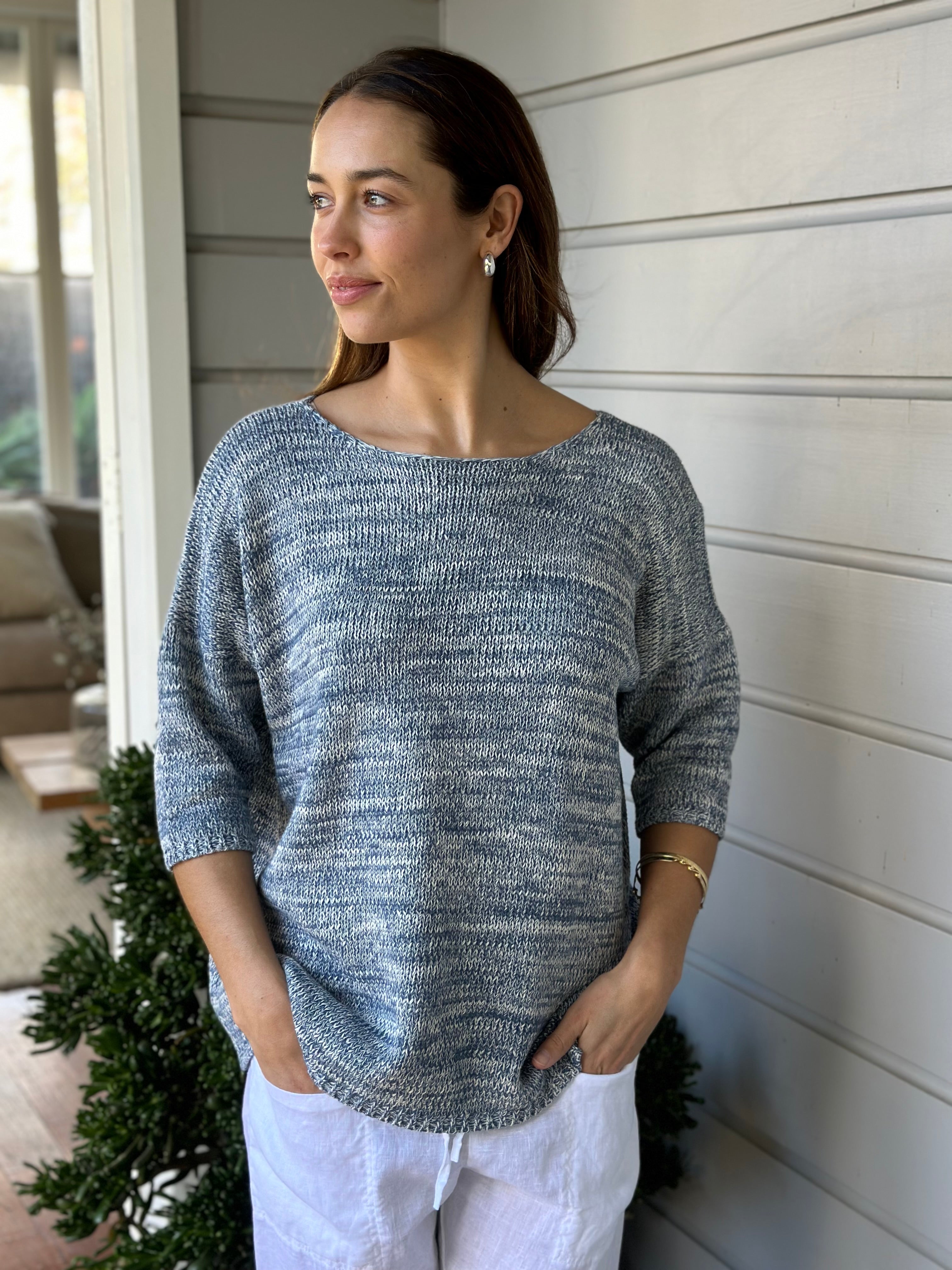 avery knit top-denim mix