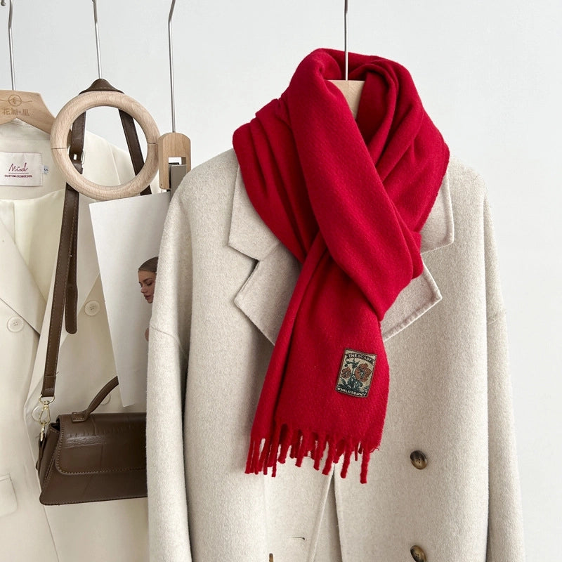Women's Minimalist Solid Color Imitation Cashmere Tassel Scarf
