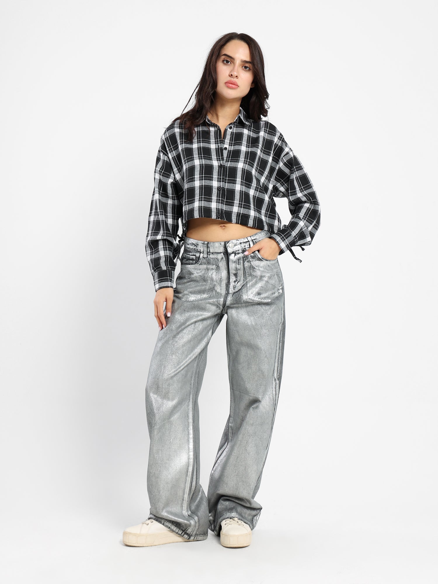 Casual Cropped Checkered Shirt