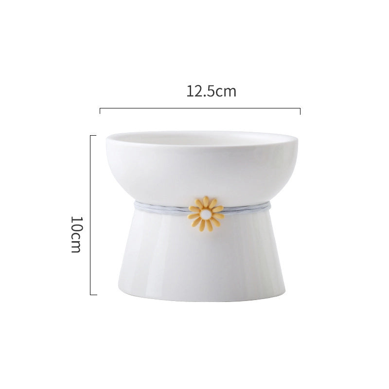 Cat Bowl Ceramic Cat Food Basin Dog Bowl Anti-overturning Integrated High Foot Inclined Mouth Cute Cat Shape Drinking Water Food Basin Pet