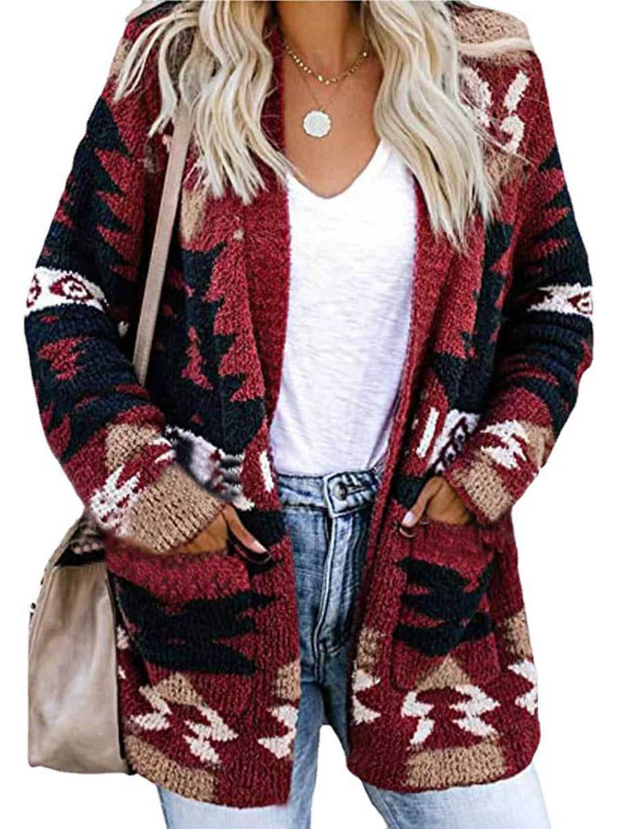 Casual Work Print Printing V Neck Cardigans(6 Colors)