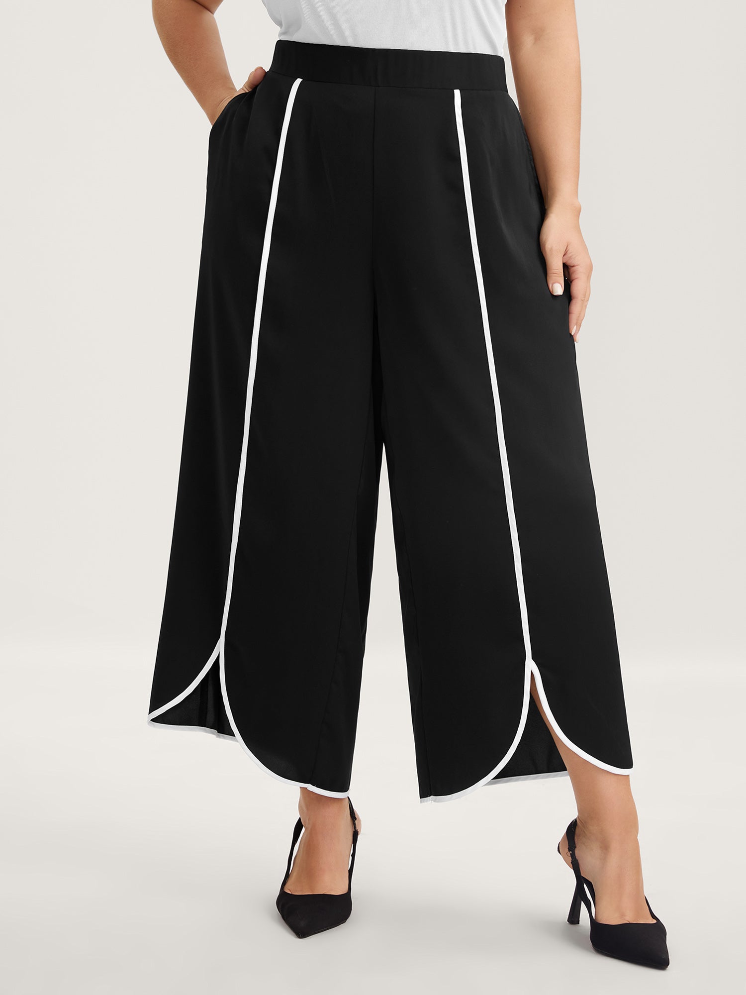 Color Contrast Split Wide-Leg Pants