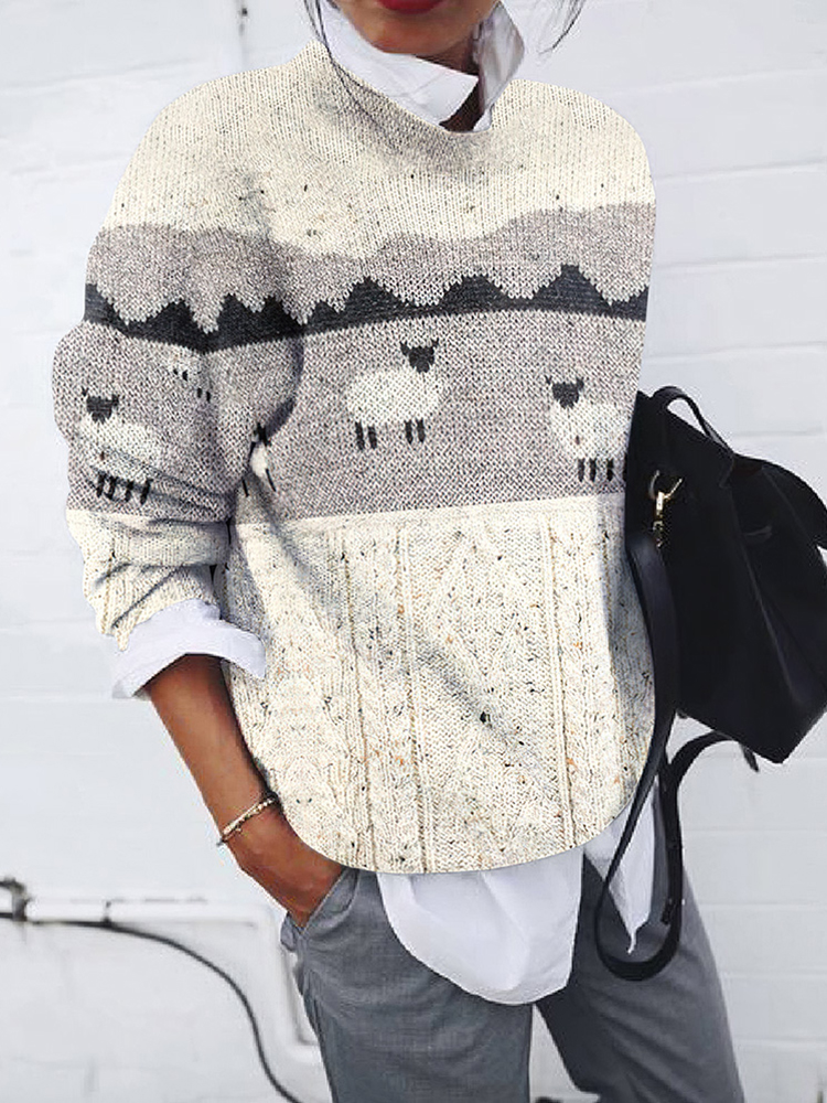 Women's Retro Outdoor Sheep Pattern Sweater