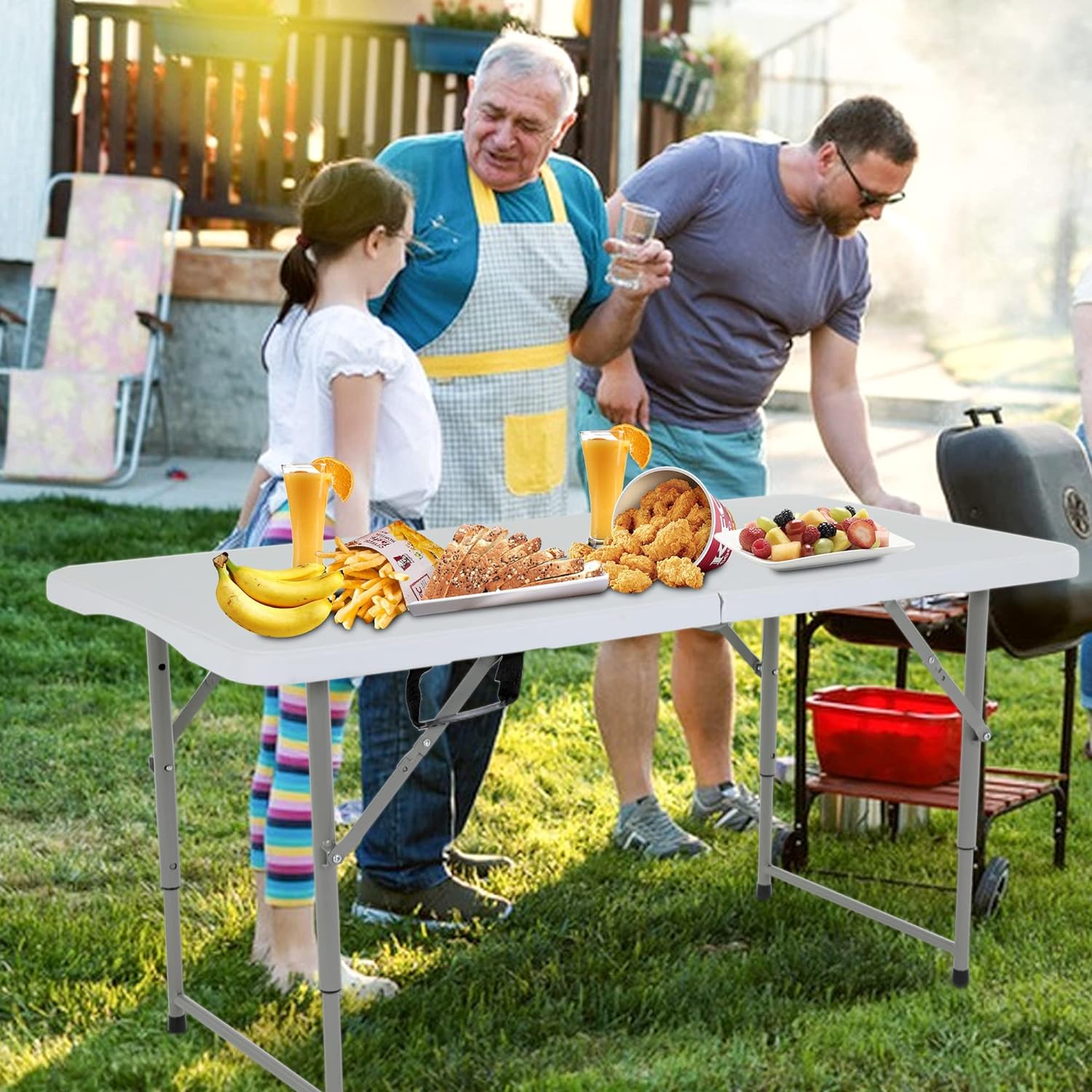 Folding. Half Portable Foldable Table for Parties. Backyard Events.White 1.2M