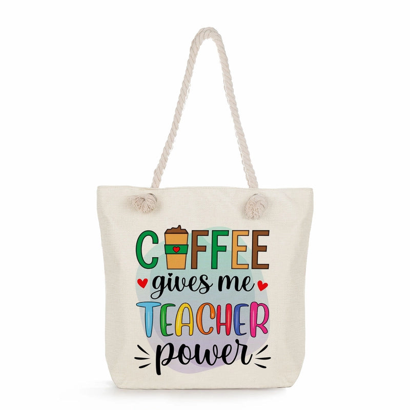 Women's Cotton And Linen Letter Classic Style Square Zipper Tote Bag