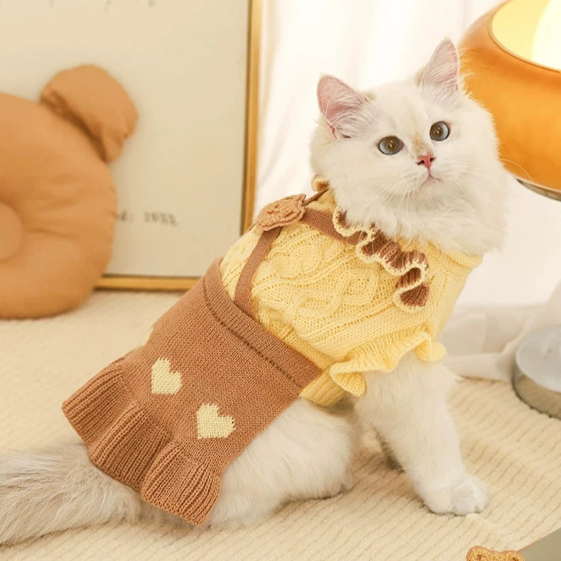 Ruffled Collar Knitted Dog Cat Sweater Dress