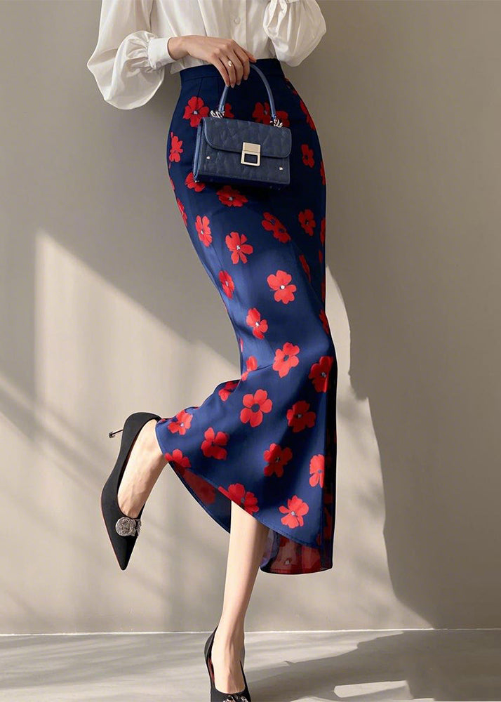 Fashion Blue Print High Waist Cotton Skirt Spring