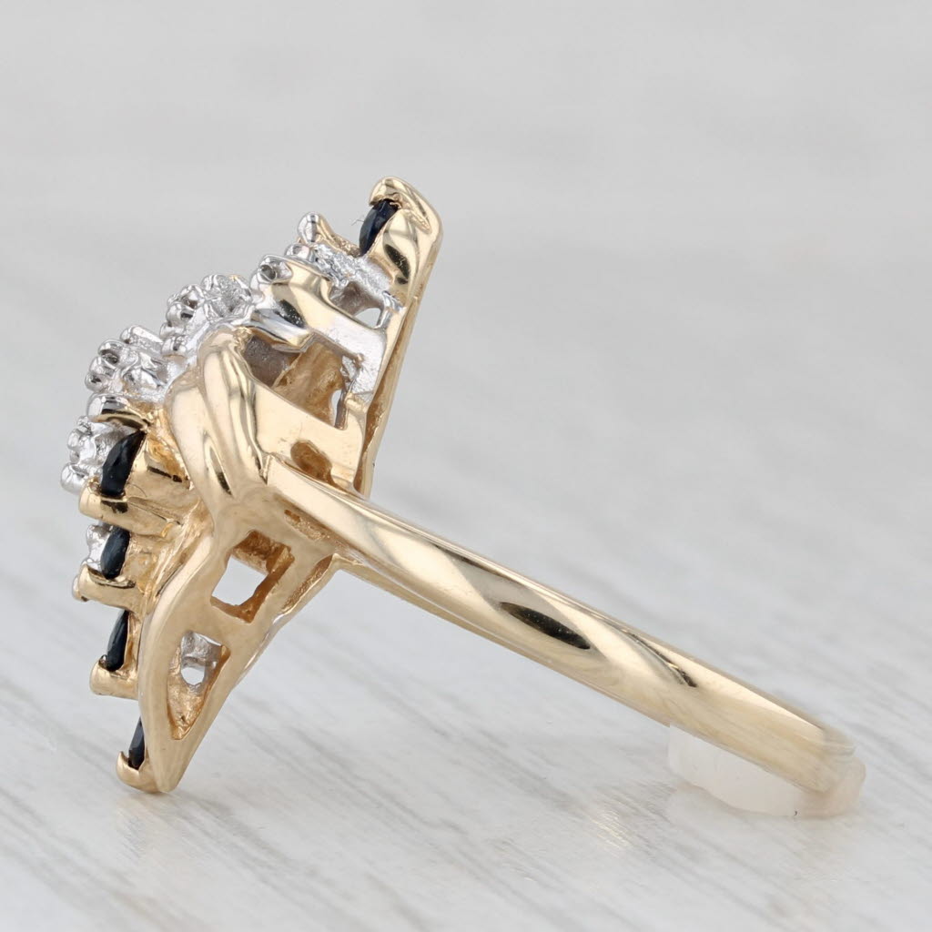 0.43ctw Blue Sapphire Diamond Bypass Ring 10k Yellow Gold Size 6.5