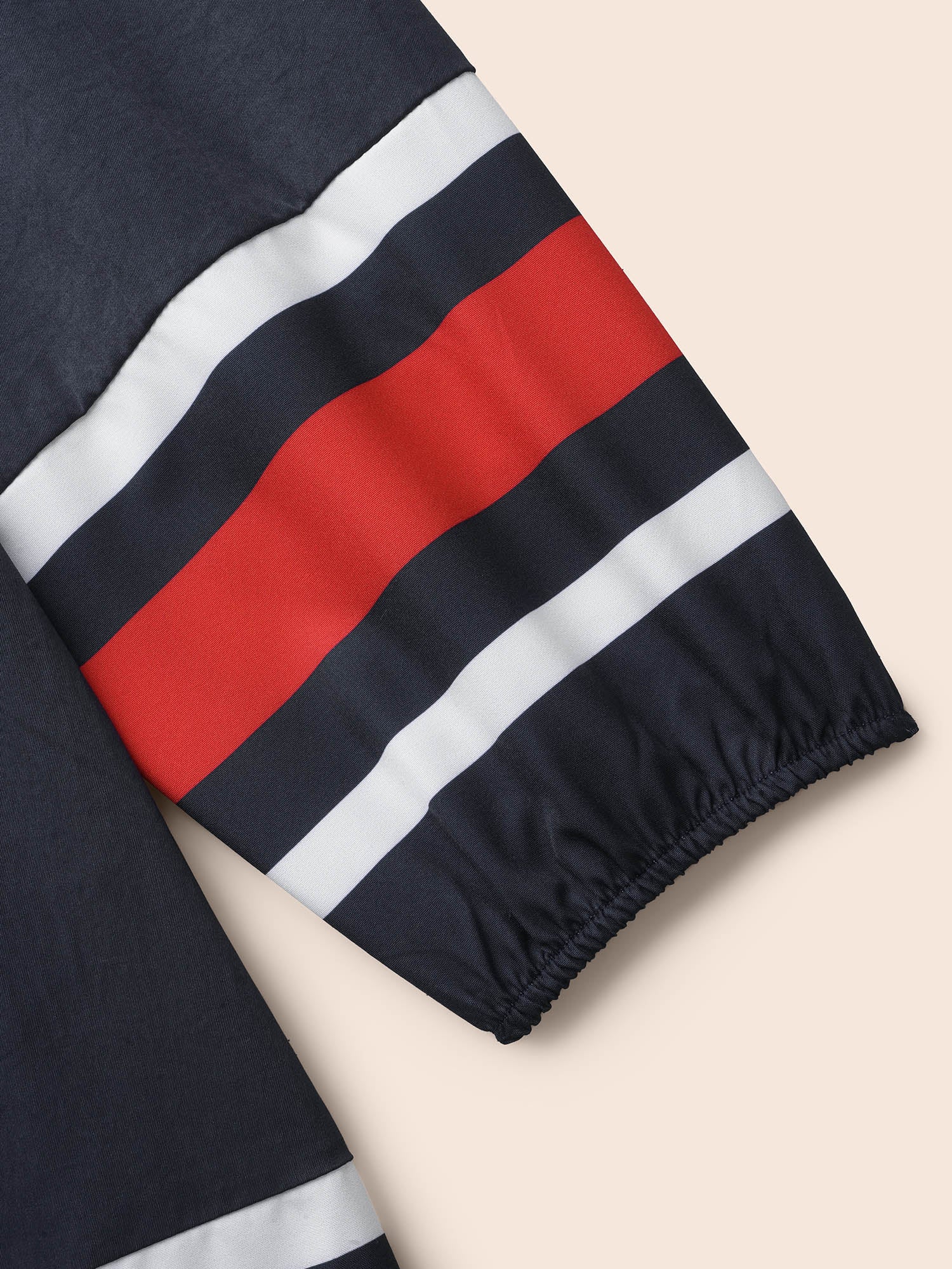 Contrast Striped Notched Ruffle Hem Dress