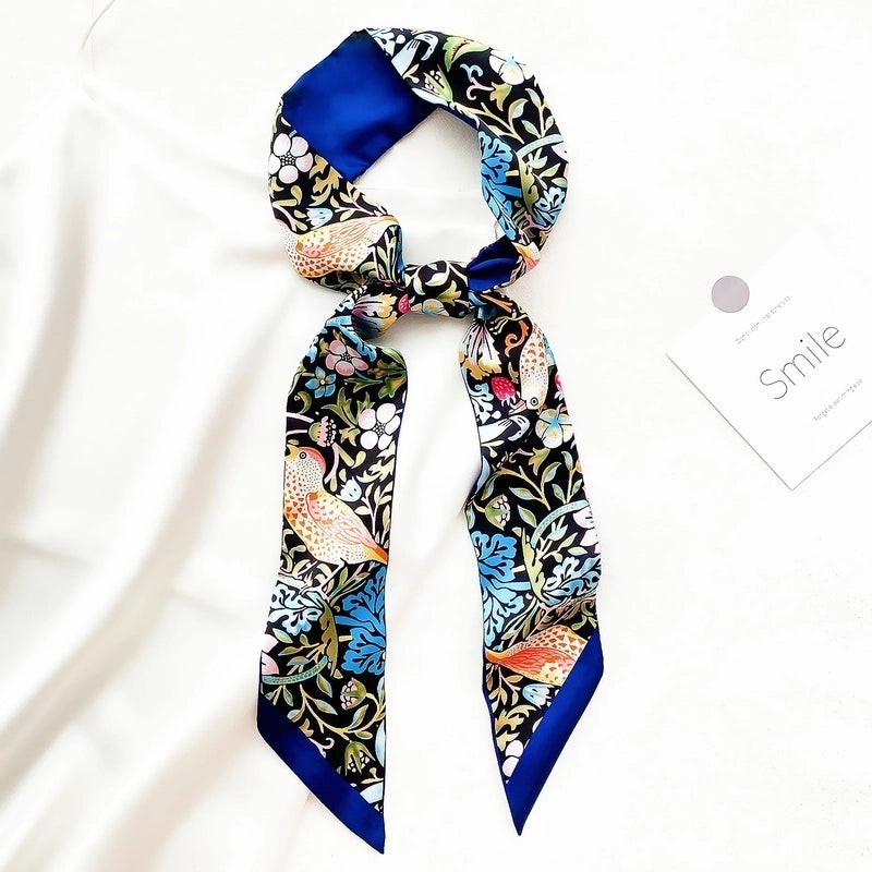 Summer Flower And Bird Printed Ladies Decoration Ribbon Hair Band Scarf