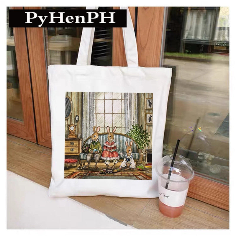Women's Canvas Printing Animal Streetwear Square Open Canvas Bag