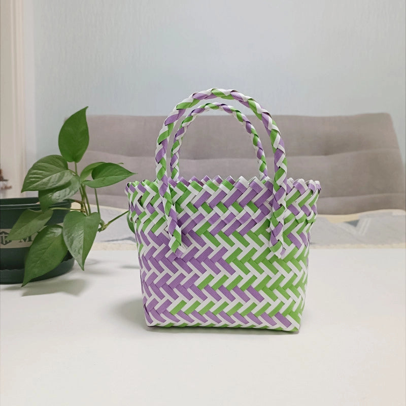 Women's Mini PVC Multicolor Elegant Streetwear Weave Oval Open Handbag