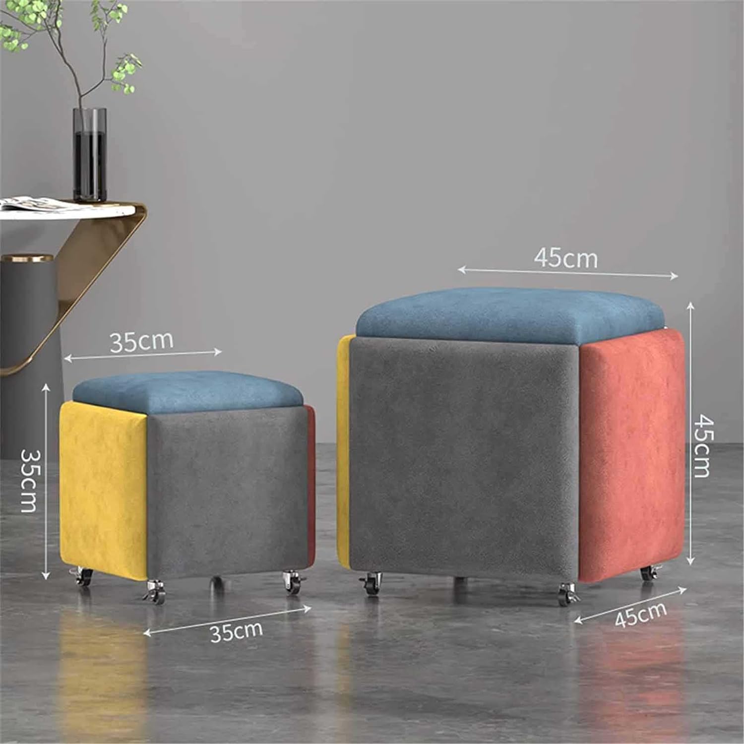 5-In-1 Cube Nesting Ottoman Stool. Footstool. Stackable Sofa Chair. With Casters