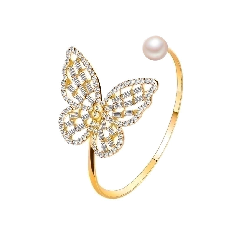 Alloy Gold Plated Silver Plated Hip-Hop Classic Style Streetwear Plating Hollow Out Inlay Animal Artificial Crystal Artificial Pearls Zircon Wristband Bangle