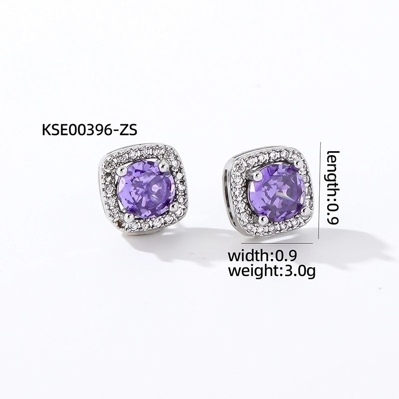 1 Pair Casual Minimalist Square Inlay Copper Zircon Silver Plated Ear Studs