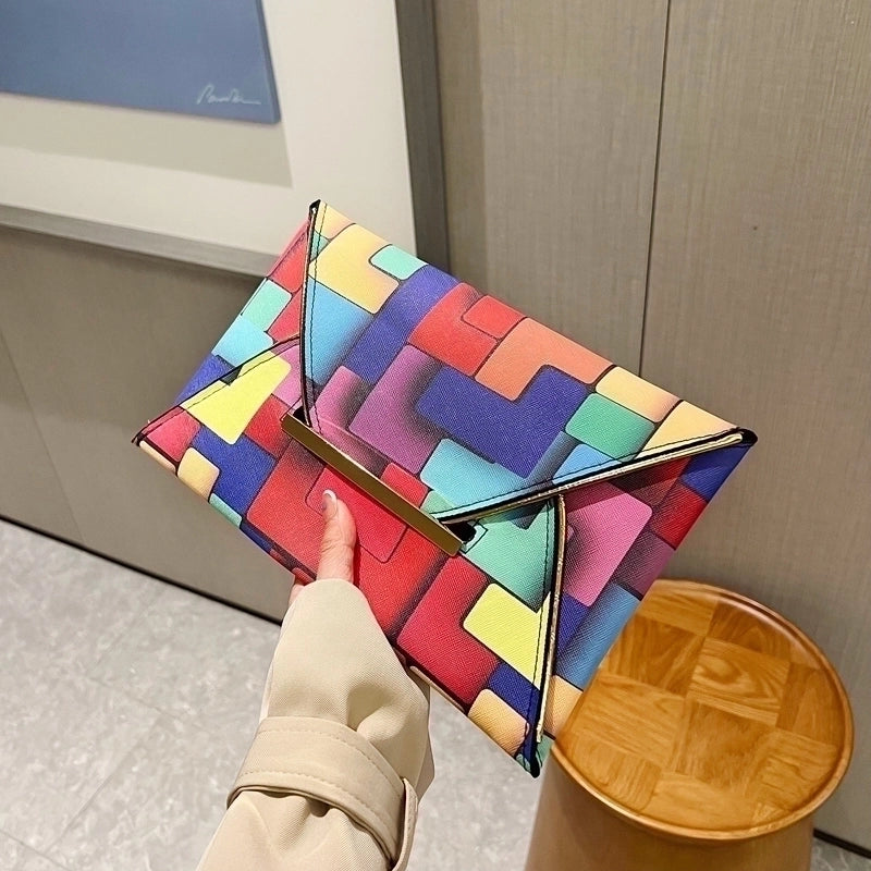 Colour Pu Leather Color Block Square Evening Bags