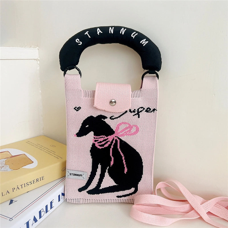 Women's Small Polyester Letter Cat Bow Knot Elegant Bucket Buckle Crossbody Bag