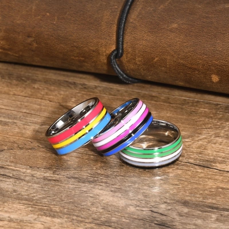 304 Stainless Steel Minimalist Epoxy Color Block Rings