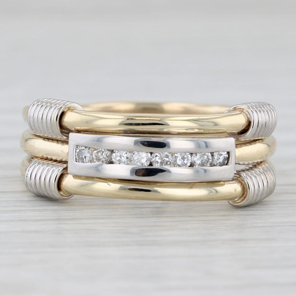 0.25ctw Diamond 3-Band Wedding Band 14k Yellow White Gold Size 11 Coil Accents