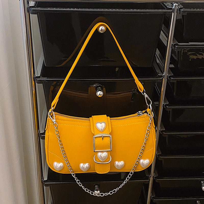 Women's Pu Leather Solid Color Elegant Square Zipper Buckle Shoulder Bag