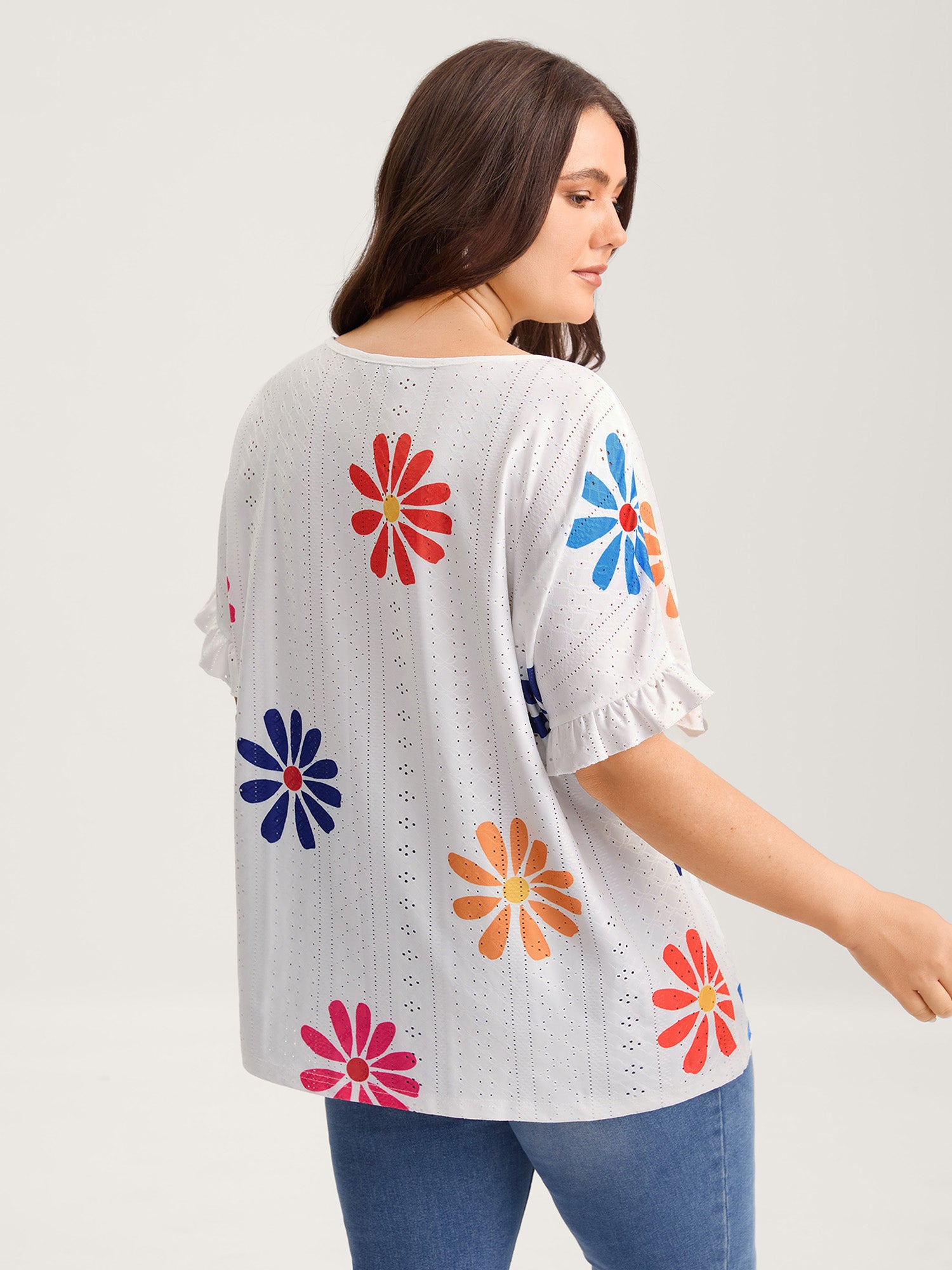 Textured Floral Print Flowy T-Shirt