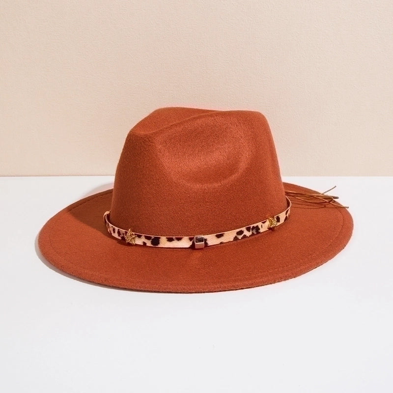 Unisex Basic Cowboy Style Solid Color Belt Buckle Wide Eaves Fedora Hat