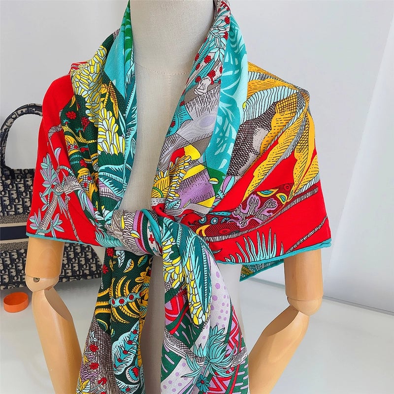 Unisex Elegant Plant Imitation Silk Wool Shawl