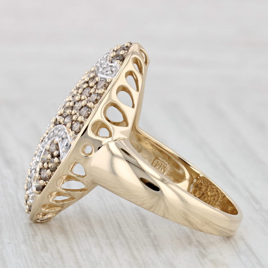 1.09ctw Yellow White Diamond Pave Swirl Cluster Ring 14k Yellow Gold Cocktail