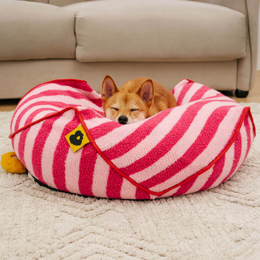 Trendy Striped Pattern Polygonal  Calming Bean Bag Dog Bed