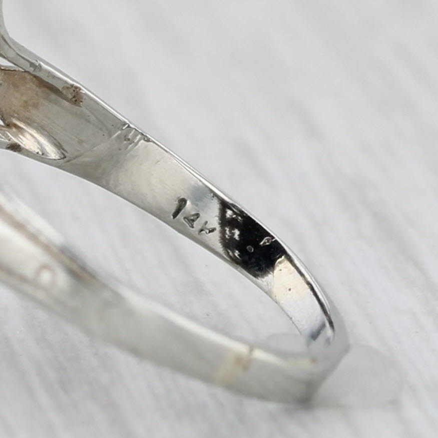 Vintage Onyx Diamond Filigree Ring 14k White Gold Size 5.25
