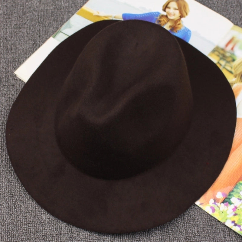 Autumn And Winter Solid Color Felt Hat Men And Women Retro Woolen Big Brim Jazz Hat Black Hat Big Along Fashion Hat