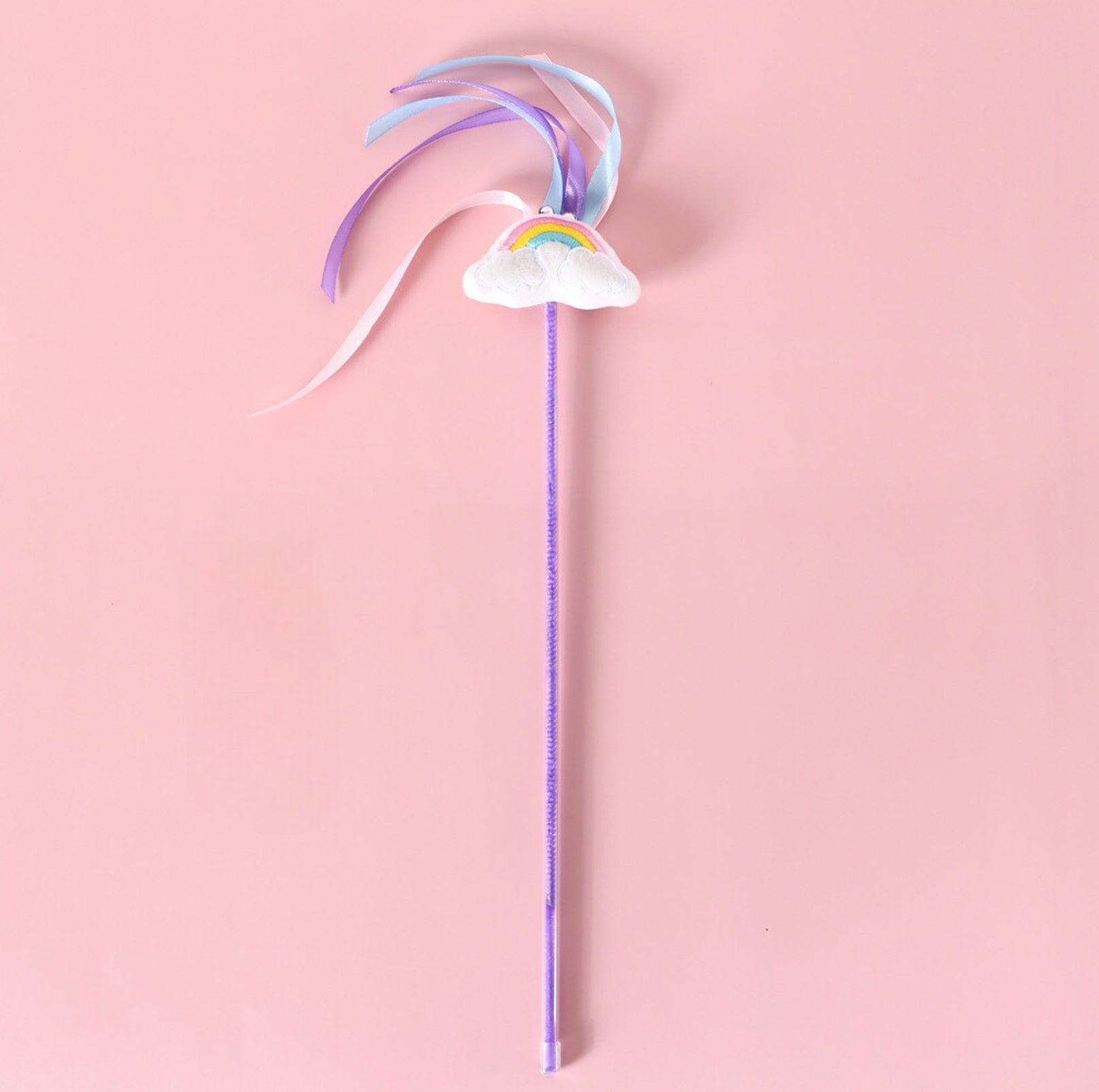 Rainbow and Unicorn Style Ribbon Bell Cat Teaser Wand