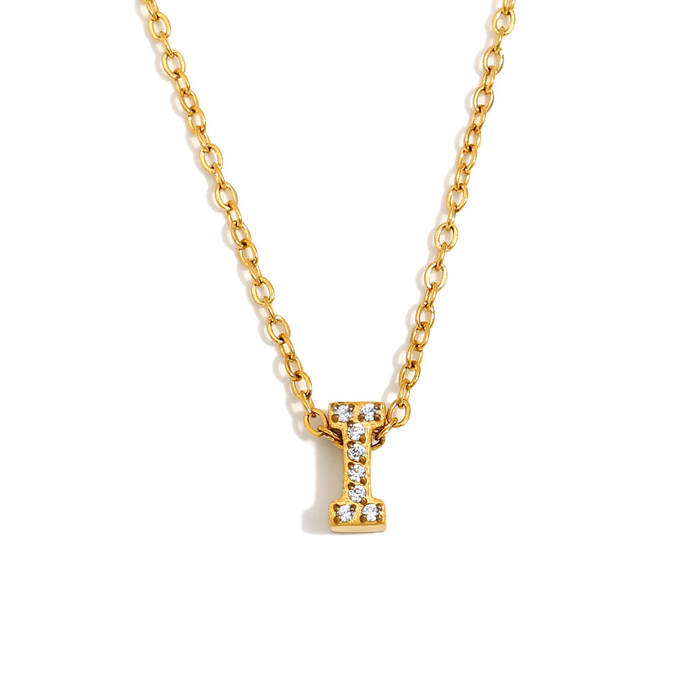 Fashionable And Simple 26 English Letter Pendant Stainless Steel Plated 18K Gold Diamond Small Letter Necklace For Women
