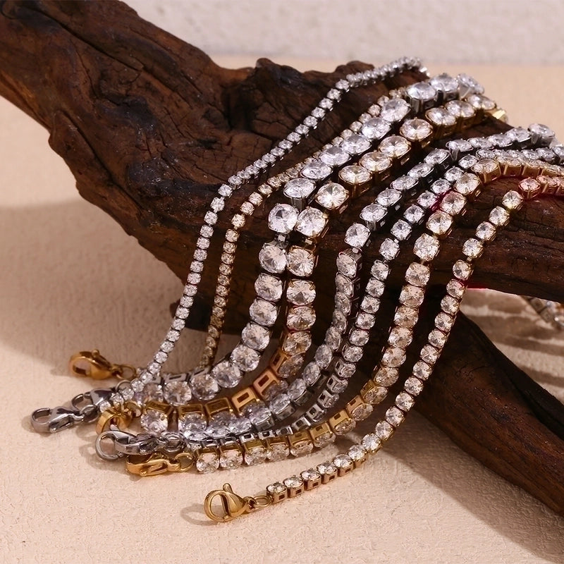 Basic Minimalist Classic Style Solid Color 304 Stainless Steel 18K Gold Plated Rhinestones Tennis Bracelet In Bulk
