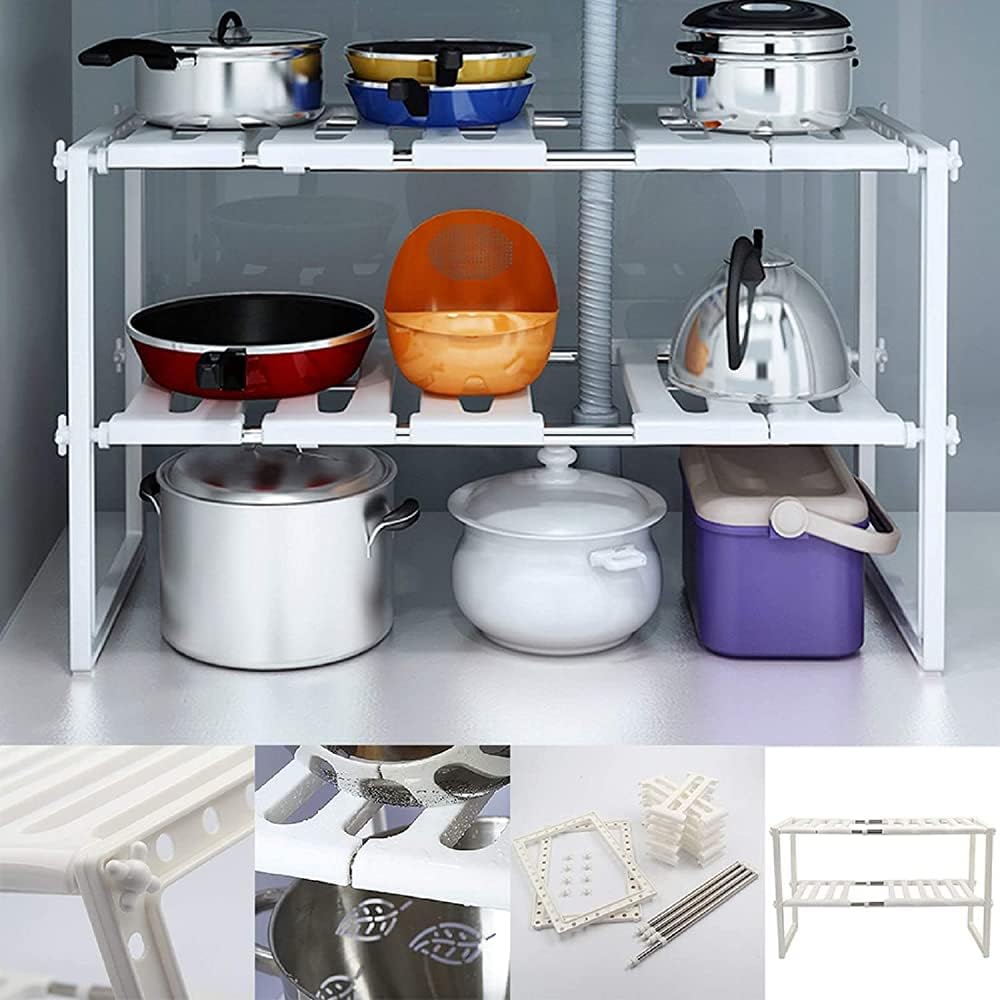 Kitchen Shelf Expandable. 2 Tiers Expandable Kitchen Storage Multi-Functional Rack