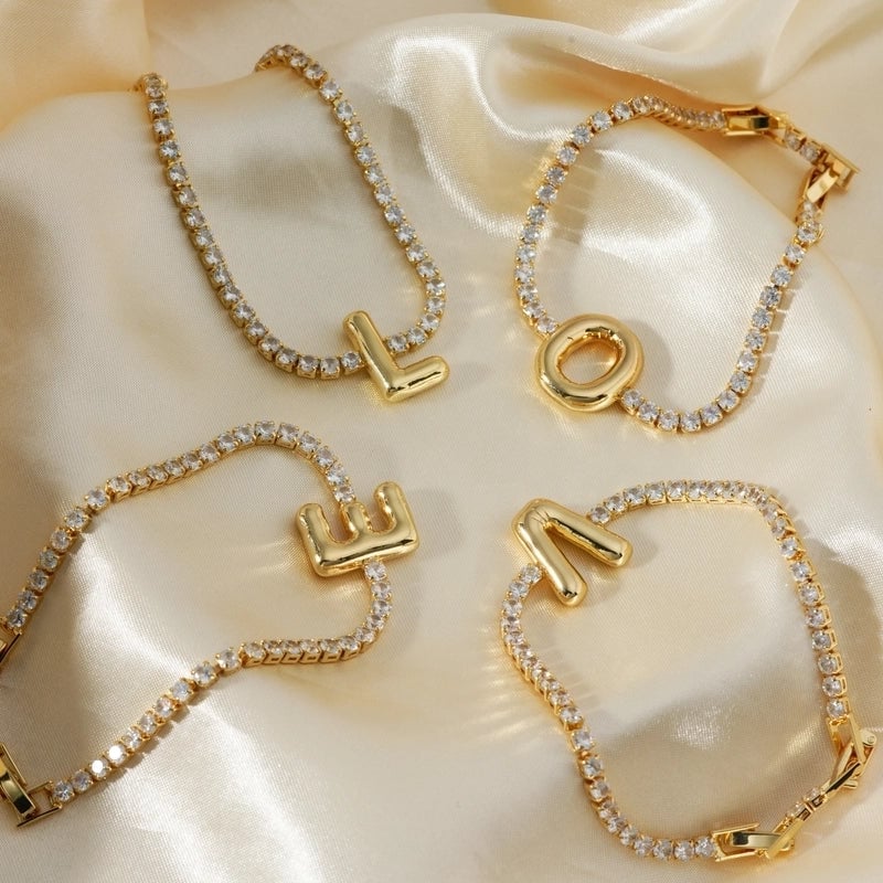 304 Stainless Steel Copper K Gold Plated Minimalist Classic Style Plating Inlay Letter Zircon Bracelets